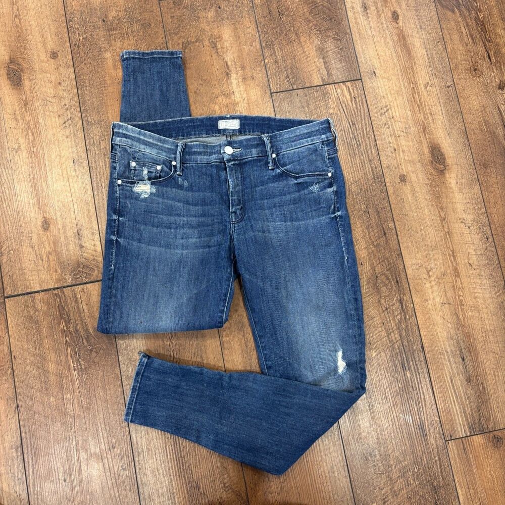Mother Jeans The Looker Ankle Crop Zip Low Rise Skinny Jeans 31 Distressed 35x28